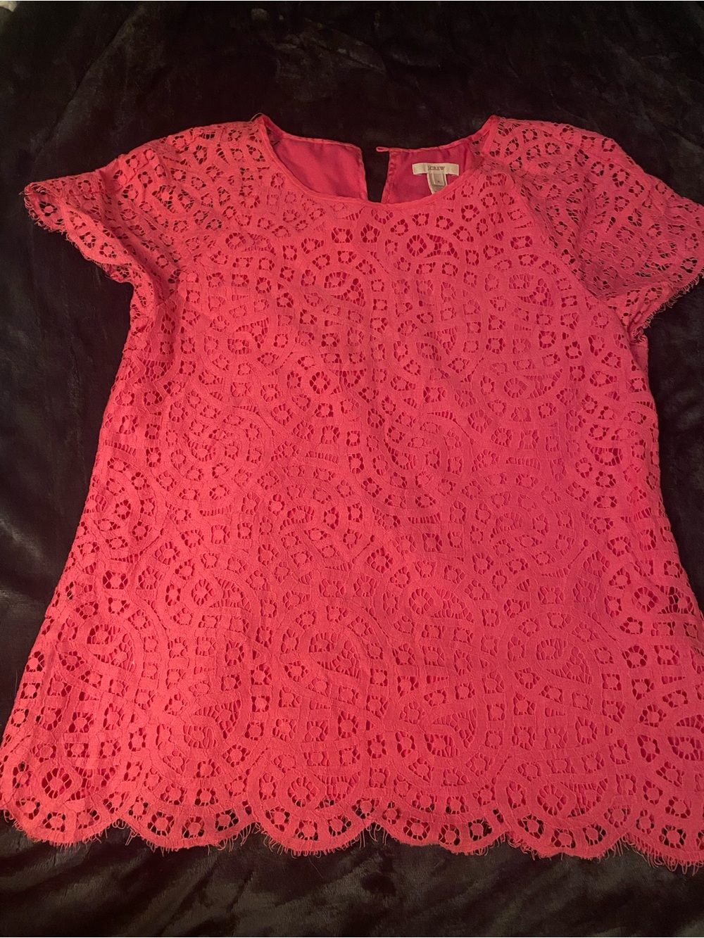 J. Crew Coral Lace Short Sleeve Blouse